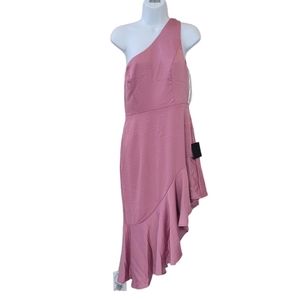 LULU'S Mauve Loving The Attention Satin Asymmetrical Ruffled Midi Dress Size M